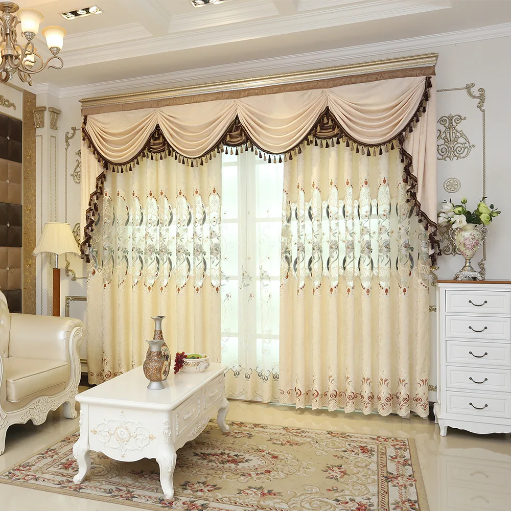 

Custom Shading Cashmere Chenille Embroidered Left and Right Biparting Open General Pleat Curtains for Living Room Bedroom