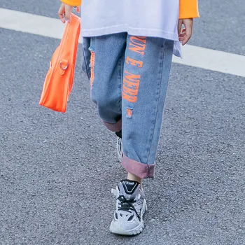 

Kids Girls Ripped Jeans 10 12 years Denim Pants 2020 Autumn New Korean Style Teenage Girls Jeans