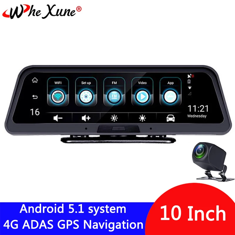 WHEXUNE 10 Inch 4G Android Car Dashboard DVR Camera GPS Navigation ADAS FHD 1080P Dual Lens Car Vid