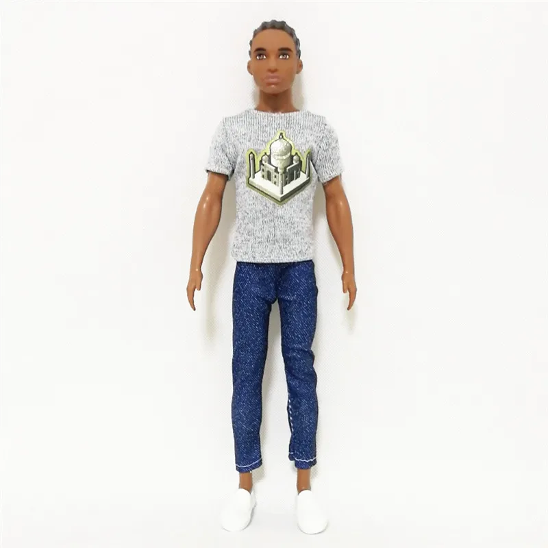 Кен мальчик друг серый тройник синие брюки набор forBarbie аксессуары для кукол игровой дом туалетный костюм детские игрушки подарок - Цвет: Белый