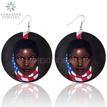 

SOMESOOR American Killed Me Arts Printed Wooden Drop Earrings Black Lives Matter Resist Wood Loops Dangle Jewelry For Women Gift