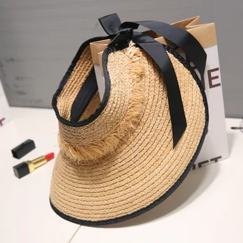 

Lafite grass hat women's summer Korean folding sun visor hat large brim bow beach sun hat