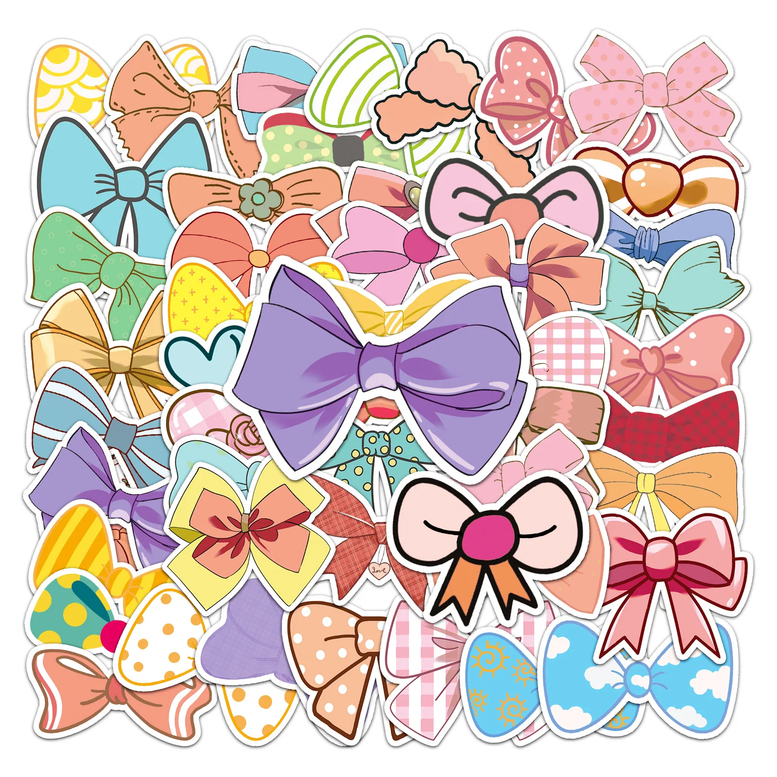 10/30/50pcs  Cartoon Little Fresh Girlish Style  Bow Knot Stickers Birthday Party Gift  Fridge Guitar Skateboard Travel Suitcase 1pc vintage small suitcase storage tin with lids candy cookie box for wedding birthday party decorative metal gift boxes