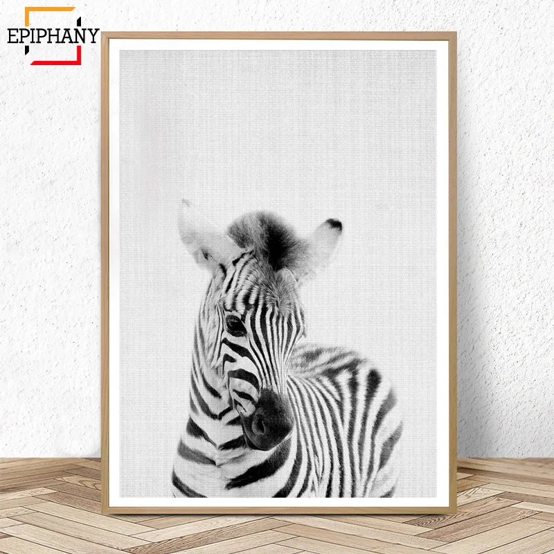 

Baby Animal Nursery Decor Zebra Print Black and White Wall Art Canvas Painting Large Animals Posters Kids Room Wall Decoration