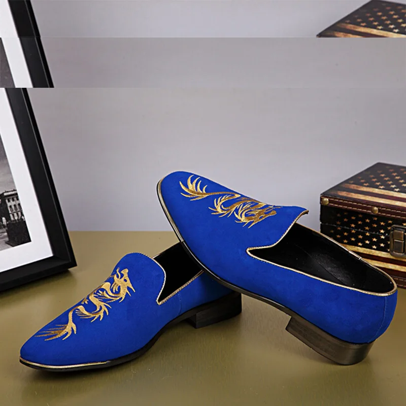 

Blue Suede embroidery Loafers Mens Driving Flats Dark Blue Slip On Sneakers Casual Moccasins homme chaussure