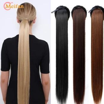 

MEIFAN Synthetic 85CM Long Straight Drawstring Ponytails Clip on Hair Tail Extension Natural Wrap Round Fake Hair Pieces