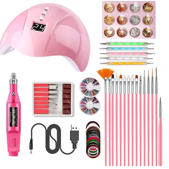 

Acrylic Nail Art Kit for Manicure Gel Polish Set Drill Polygel Lamp Dryer Brushes All for Manicure Machine Nail Sets DIY Tools