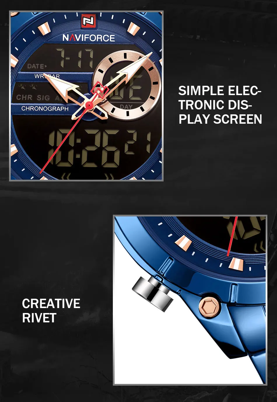NAVIFORCE мужские часы цифровые спортивные часы Relogio Masculino кварцевые часы ремешок из нержавеющей стали многофункциональные наручные часы для мужчин