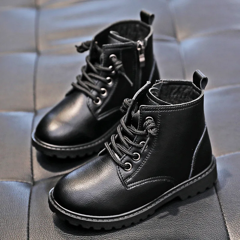 Winter Kids Martin Boots Waterproof Classic Ankle Boots Children Leather Warm Thicken Boots Boys Outdoor Antislip Casual