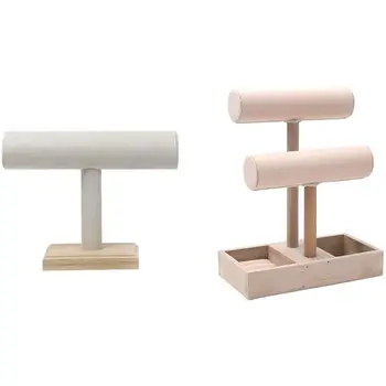 

1pcs Wooden Double-layer bracelet holder Display Holder Stand & 1pcs T-Shaped Wooden Base Necklace Jewelry Display Rack