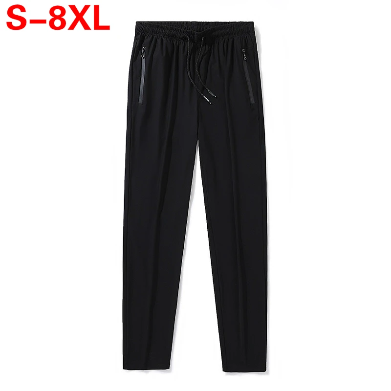 

Plus Size 8xl Summer Men Pants Ice Cool Casual Breathable Lightweight Quick Dry Trousers Men's Long Pants Big Size 5XL Black