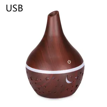 

300ml Wood Grain Air Humidifier Starry Sky USB Aroma Diffuser with 7 Color Light M2EE