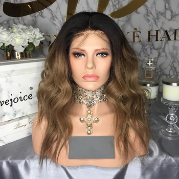 

Lace Front Human Hair Wigs Brazilian Natural Wave Remy Hair Bleached Knots 150% Density Pre Plucked Ombre Blonde Color For Women