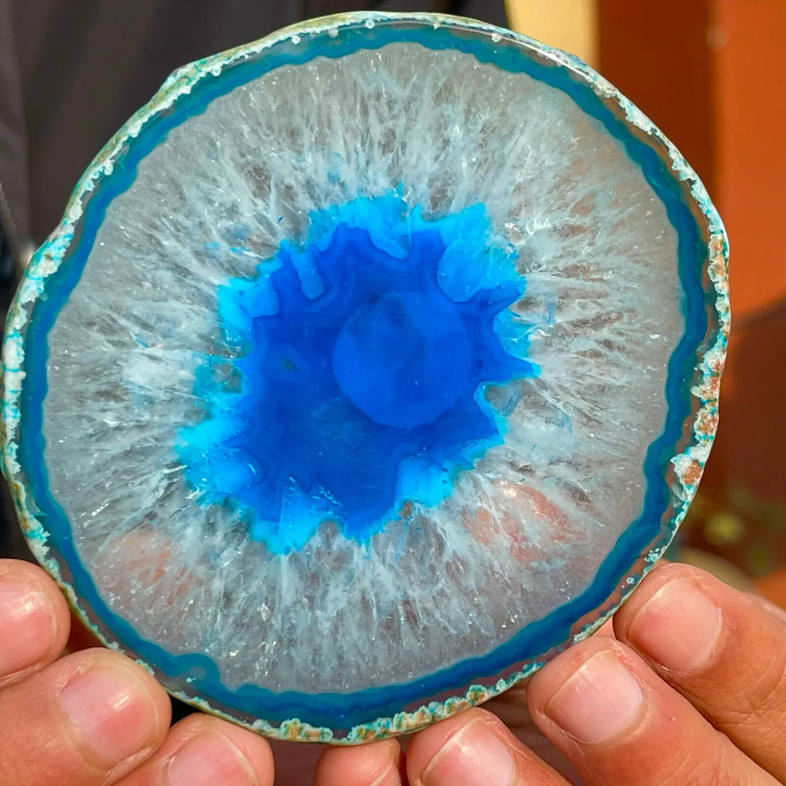 150mm Large BLUE Agate Slice Geode Polished Crystal Quartz 4