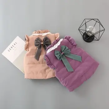 

New Toddler Kids Baby Girls 0-4T Winter Warm Vest Outwear Sleeveless Lace Bow Solid Outfits Coat Solid Sweet Clothes