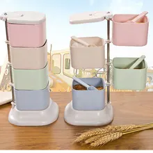 Кухонная коробка для хранения Коробка для приправ поворачивается вертикально с ложкой пшеничный стебель экологическая Бытовая четырехслойная вращающаяся банка для специй