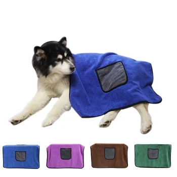 

2020 Pet Dog Towel Super Absorbent Dog Bathrobe Microfiber Bath Towels Cat Bath Towel With Pocket 4 colors
