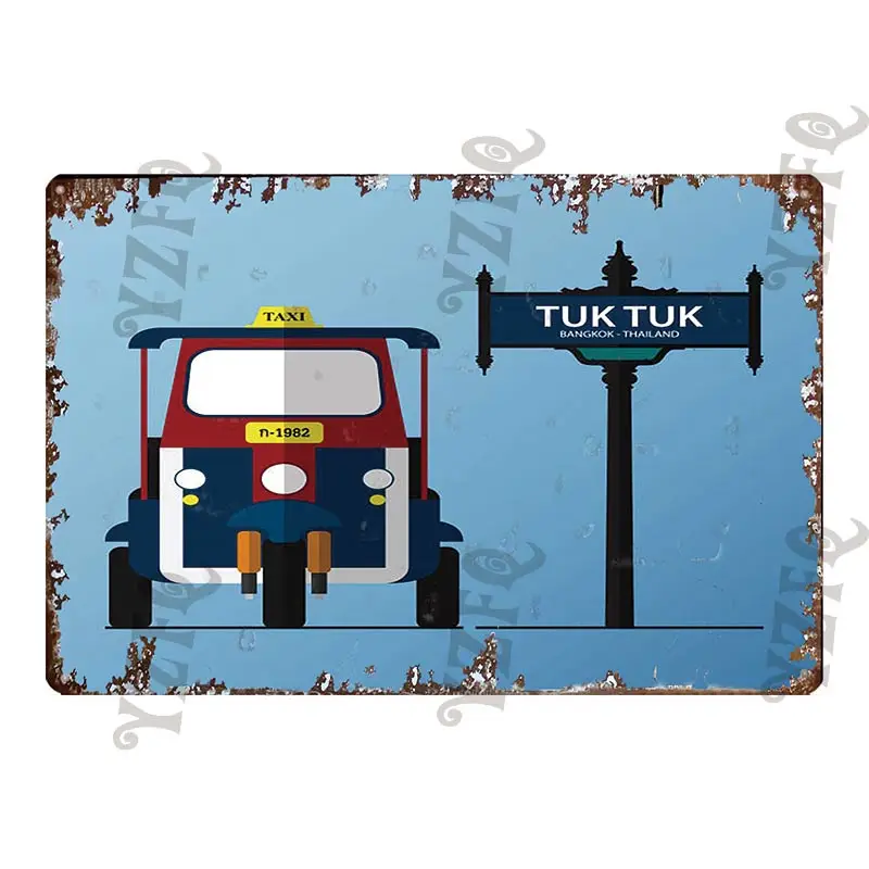 Винтаж Таиланд путешествия плакат Tuktuk автомобиль такси тайский слон металлический знак настенный Бар Ресторан домашний Декор Ремесло 30X20 см DU-4682A - Цвет: DU-4688