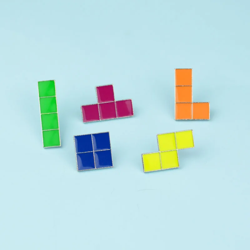Творческая комбинированная брошь-значок Тетрис Геометрическая эмалированная