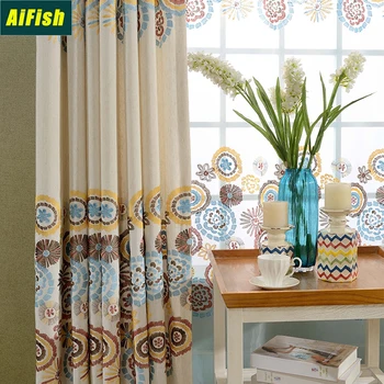

Curtain Cotton and linen Fabric Modern Pastoral Classic National Flowers Embroidered Thick Blackout Curtain For Bedroom WP413-4