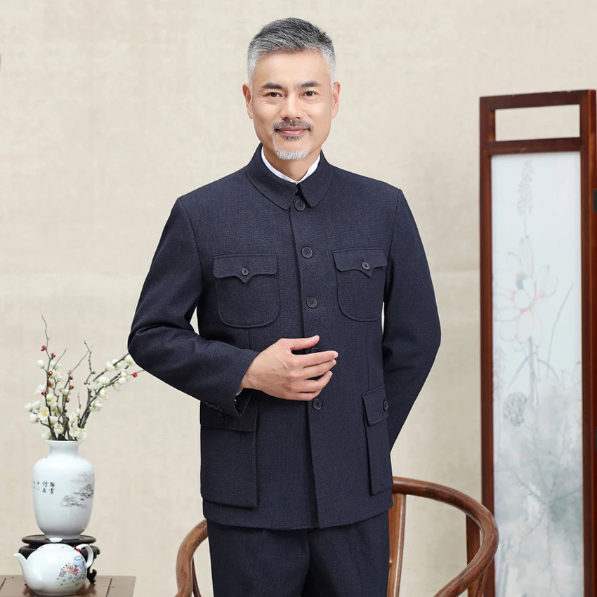 Beste Traditionele Chinese Tang Pak voor Mannen Jas Jas Nieuwe Jaar Lente Festival Tuniek Zhongshan Mao Pak Blazer Breien Zakken Top