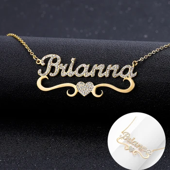

Heart With Personalized Necklace&Pendants For Women Bling Jewelry iced out letter Necklace Custom Stainless steel Name necklace
