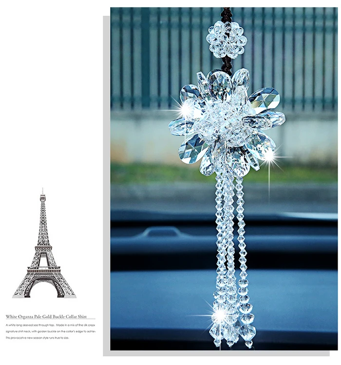New car pendant crystal petals car-mounted decorative pendant rearview mirror female car decorative crystal ball white Pendant