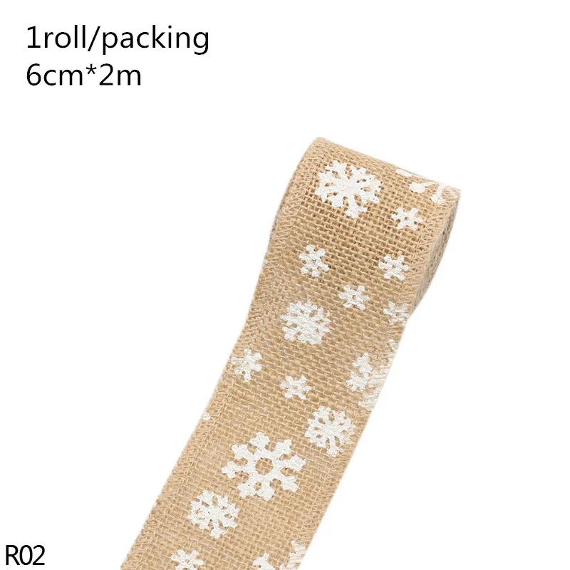 C02 2M/5Y Merry Christmas Natural Jute Burlap Red Ribbon Christmas Tree Snowflake Lace Trims Tape Roll Vintage Rustic Wedding Decor - Цвет: C02