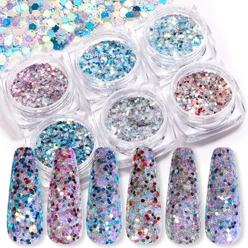 

6Pcs/Set Blue Red Colorful Nail Glitters Set Holographics Nail Powder Flake Nail Art Sequins DIY Design New