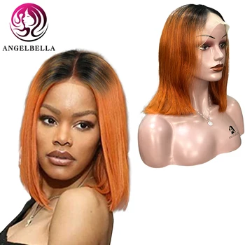 

Angelbella 8 inch Human Remy Hair 13x4 Middle Part Bob Wig With Baby Hair Bleached Knot 150% Density Remy Hair Lace Front Wigs