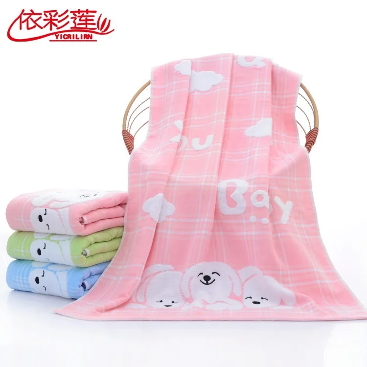 

New Style Pure Cotton Gauze Bath Towel Jacquard Cartoon Fabric Three Dog Towel 70*140 Quick-drying Bath Towel