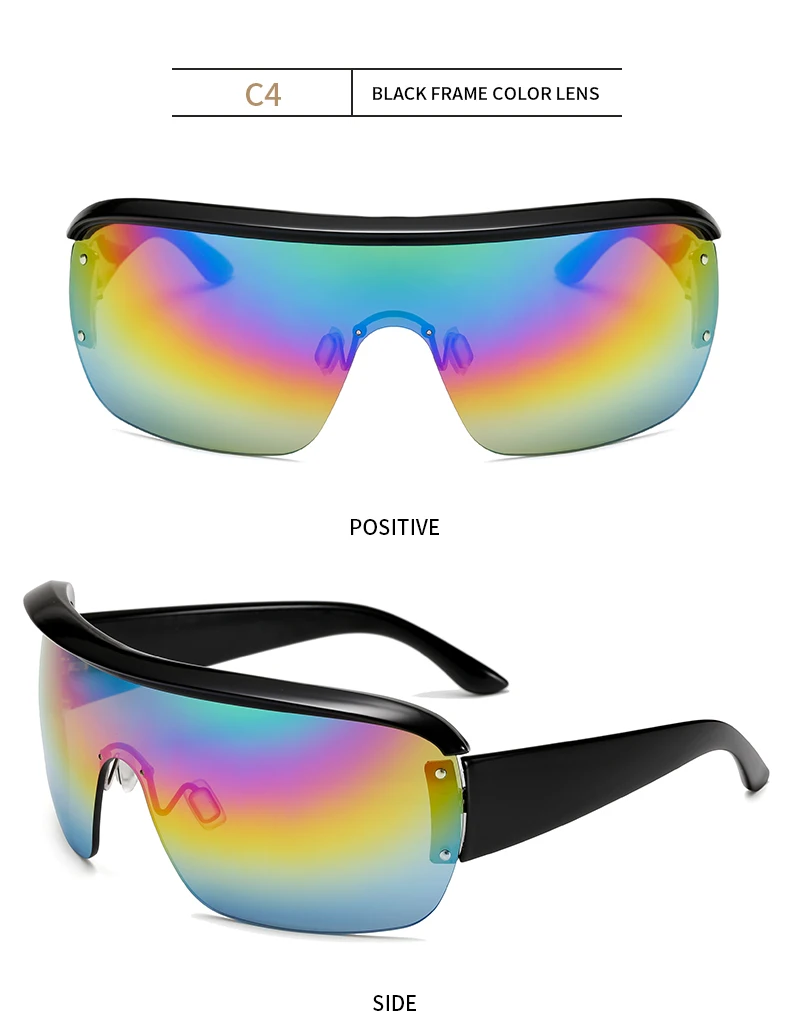 LongKeeper Trend Semi Rimless One Piece Sunglasses Women Men Steampunk Oversized Shades Luxury Brand Design Sun Glasses UV400