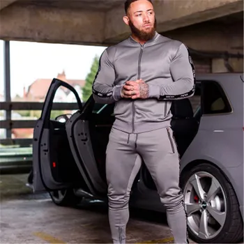

2019 New Men Sets Fashion Sporting Suit Brand Patchwork Zipper Sweatshirt +Sweatpants Mens Clothing 2 Pieces Sets Slim Tracksuit