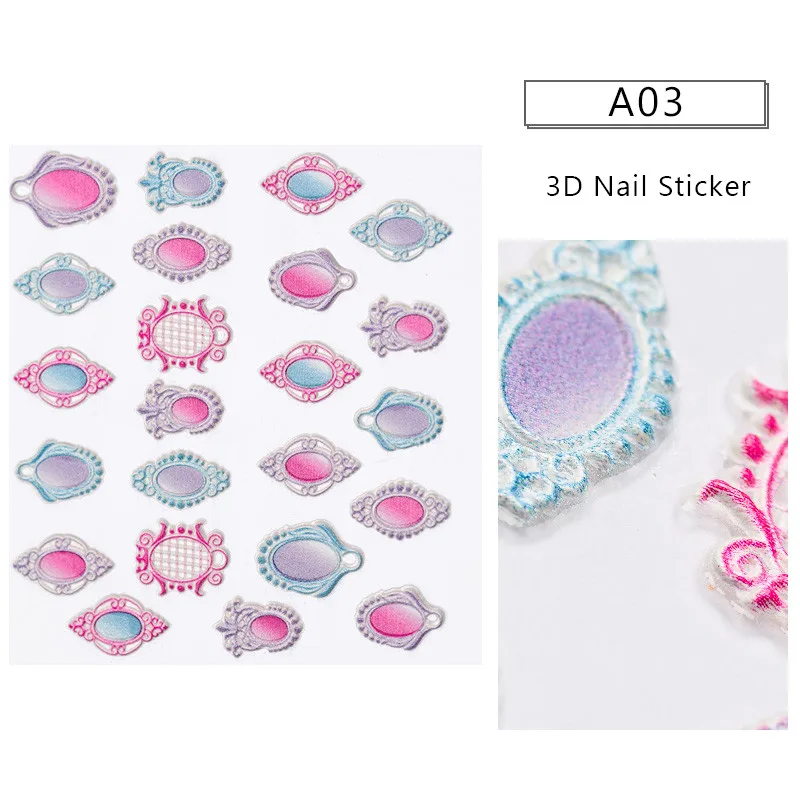 1 Sheet 3D Embossed Nail Sticker Flower Leaf Pattern Emboss Stickers Decals DIY Manicure Slider Nail Art Tips Decorations Decals - Цвет: EES06510