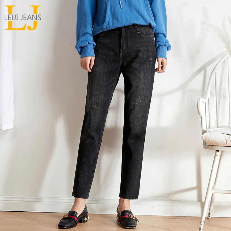Женские узкие мытые джинсы LEIJIJEANS черные из харлана с высокой посадкой новая