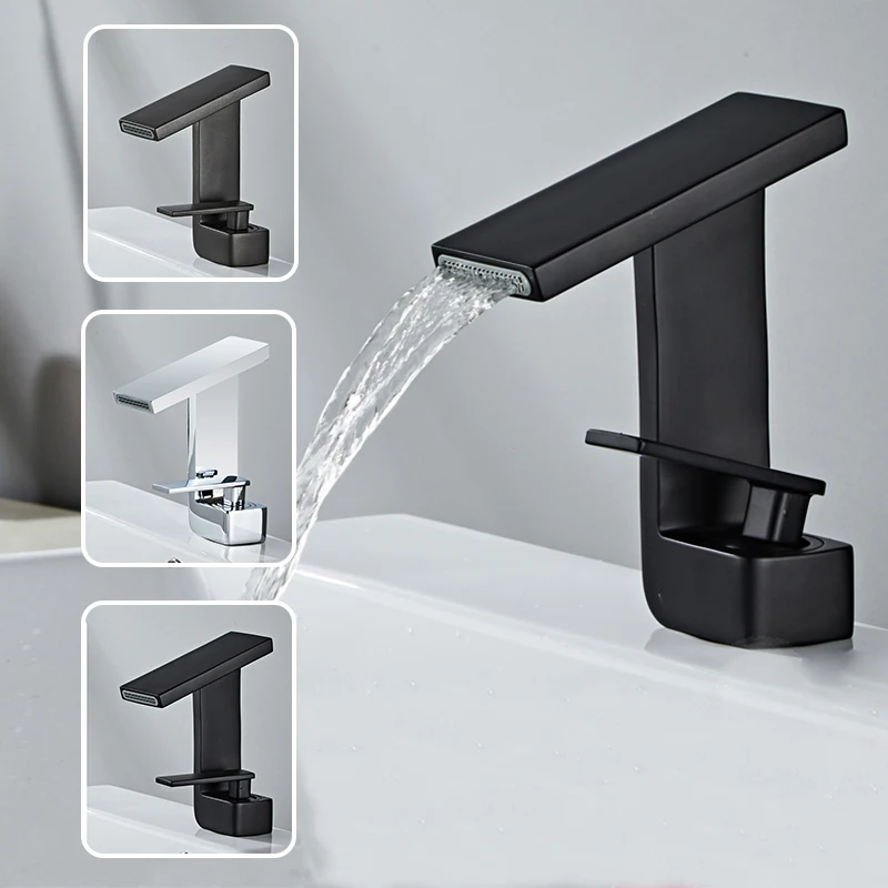 

Black faucet Bathroom sink faucet cold and hot water mixer single hole Bathtub Faucet Chrome Waterfall outlet Faucet