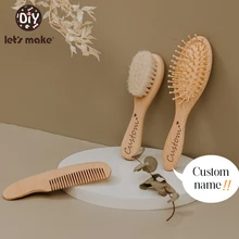 Let's Make – brosse à cheveux en bois pour bébé, pour fille, bain, douche, peigne en laine naturelle Pure, masseur pour nouveau né
