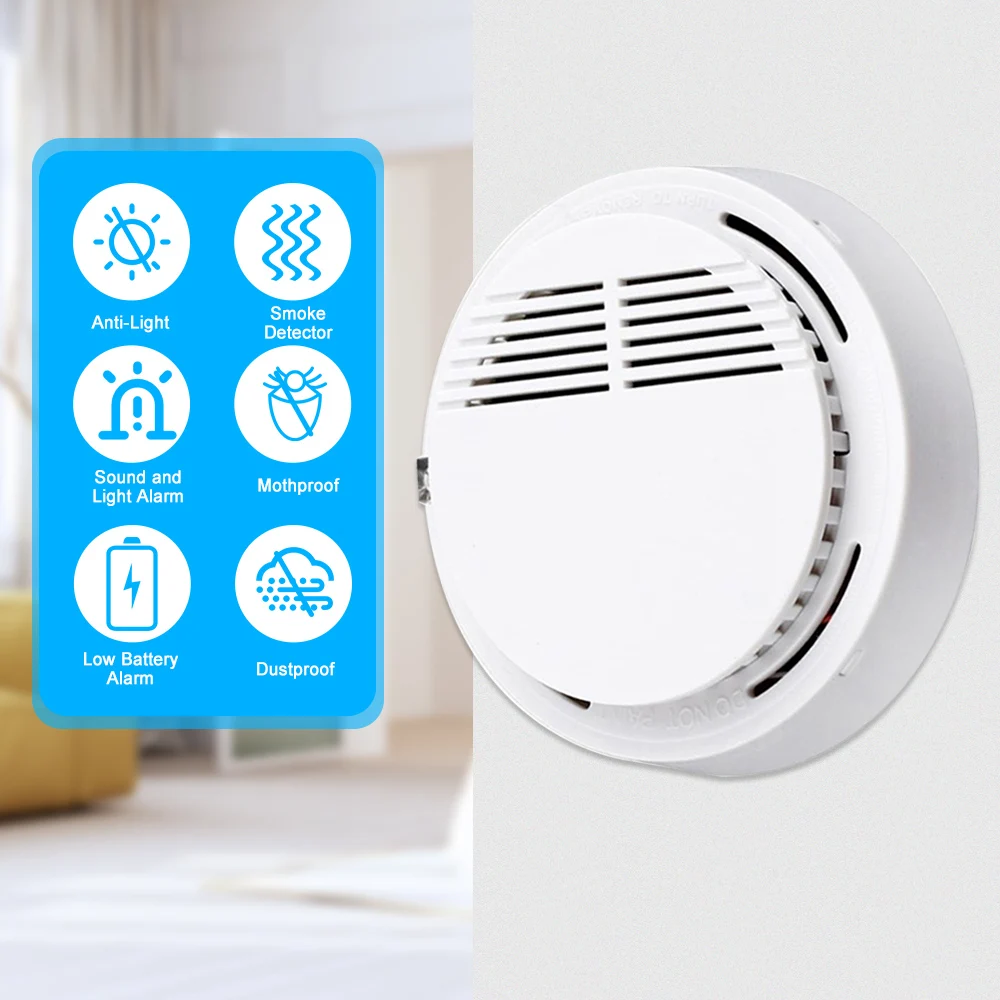 

Fire Alarm Sensor Independent 85 dB Smoke Detector Smoke Fire Detector Tester Home Security System for Kitchen Cafe