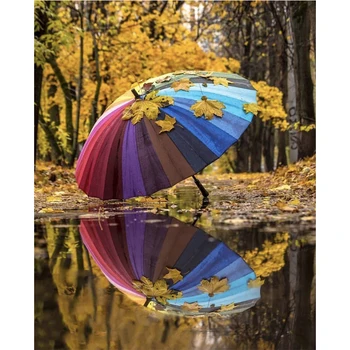 

Home-decor landscape umbrella in fallen leaves oil painting by numbers kit diy paint canvas unique gifts for adults and children