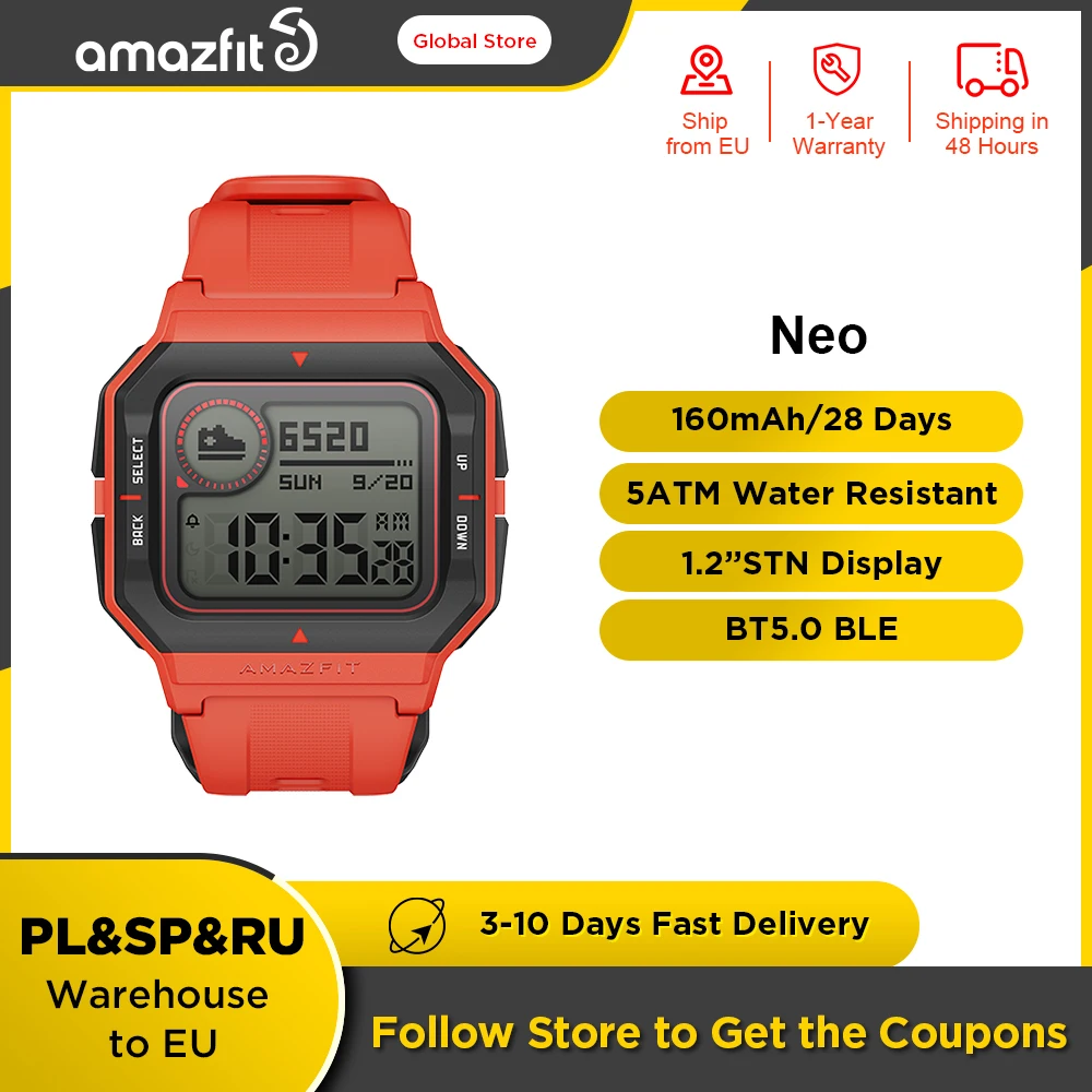 Смарт-часы Amazfit Neo 3 Спортивных режима время работы от батареи 28 дней 5 атм. |