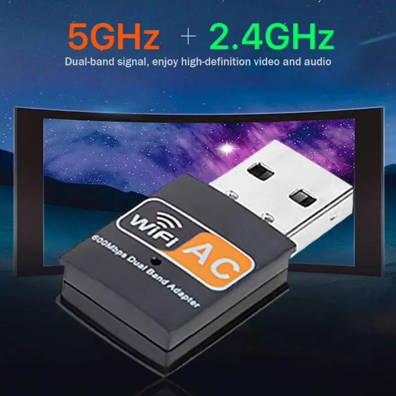 Беспроводной USB WiFi адаптер 600 Мбит/с ПК сетевая карта 2,4+ 5G двухдиапазонный приемник