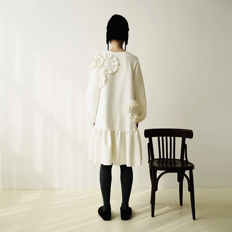 imakokoni original sweet flower ruffled dress female mid-length skirt loose and thin 203072