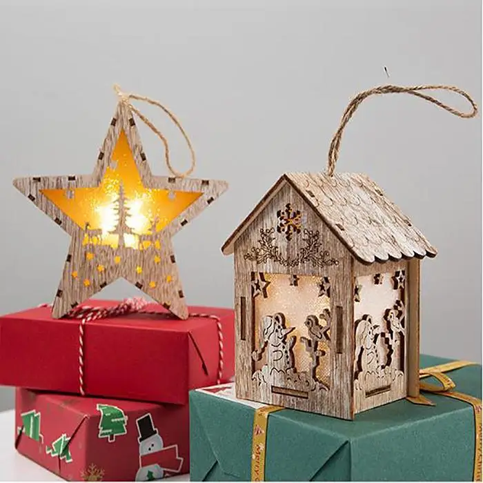 Рождественский деревянный Снеговик Рождественская шапка Санты декоративная лампа Геометрическая свадьба, вечерние Санта, снеговик, дом, звезда