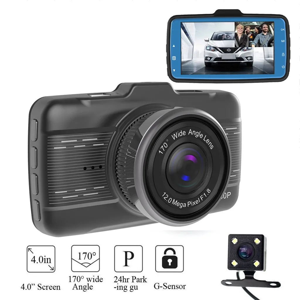4 дюйма ЖК-дисплей Экран 170 градусов с двумя объективами HD 1080P Камера Видеорегистраторы для автомобилей автомобиля видео тире камера Регистраторы G-Сенсор Автомобильный видеорегистратор#1107g35