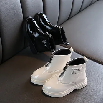 

New Fashion Girls PU Leather boots Children Mid-Caft Motorcycle Boots With Zipper Girls Casual Leather Shoes Size 27-37
