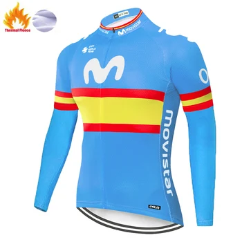 

2020 team movistar mens cycling jersey Winter Thermal Fleece quick dry breathable long sleeve camisa de ciclismo masculina
