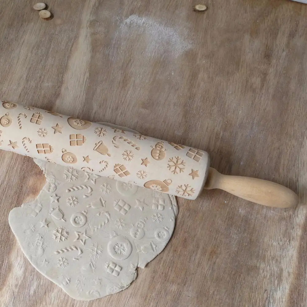 M Christmas Embossed Rolling Pin Baking Cookies Roller Christmas Wooden Rolling Pins For Baking Embossed Cookies Dropship - Цвет: M