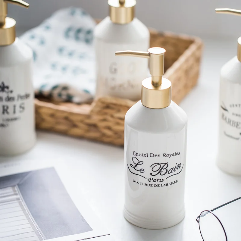 Bathroom Decoration Ceramic Emulsion Sub-bottle Pressing Empty Bottle Hotel Hand Sanitizer Shampoo Conditioner Hair |
