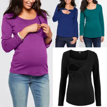 

Spring Fall Women Pregnant Nursing T Shirt Long Sleeve Maternity Clothes Nursing Tops Breastfeeding Shirt Plus Size S-3XL