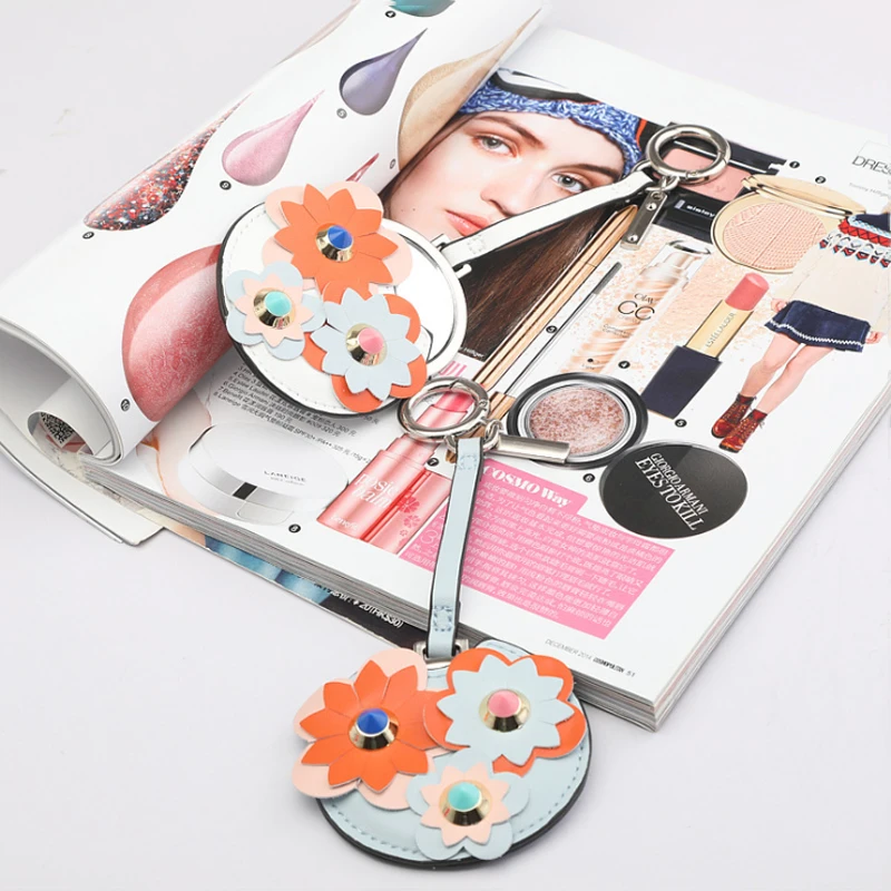 Three-Dimensional Flower Makeup Mirror Vanity Mirror Round MakeupMirror Mobile Phone Key Jewelry Pendant Cosmetic Mirror